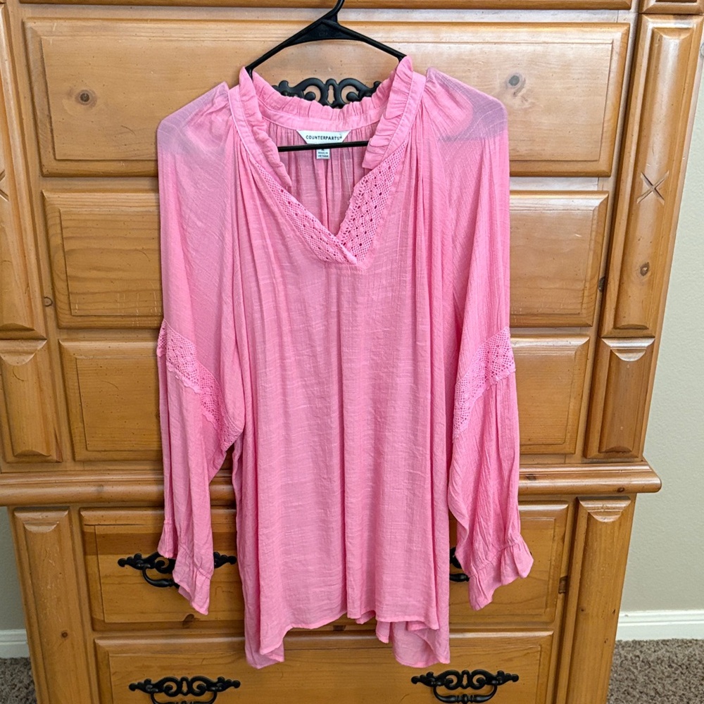 Counterparts Pink Crochet-Trim Tunic Blouse